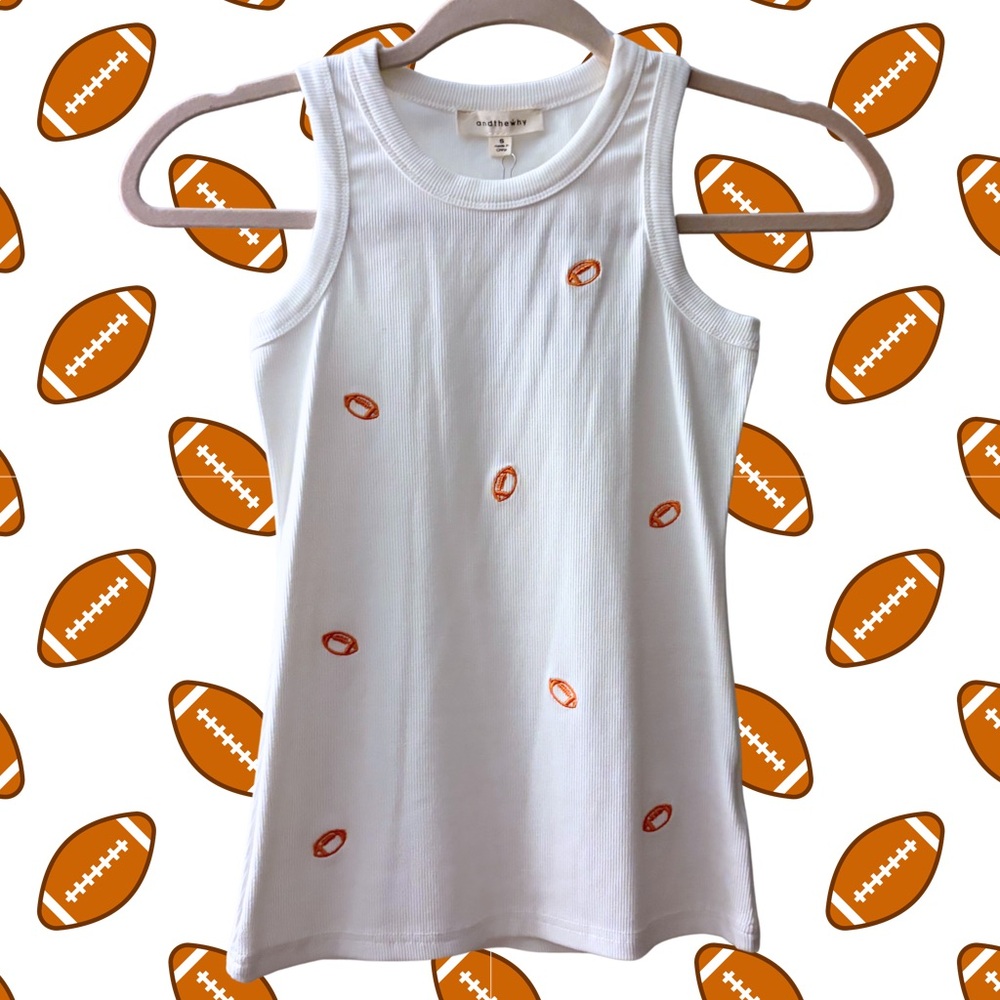 White Tank Top - Orange Footballs